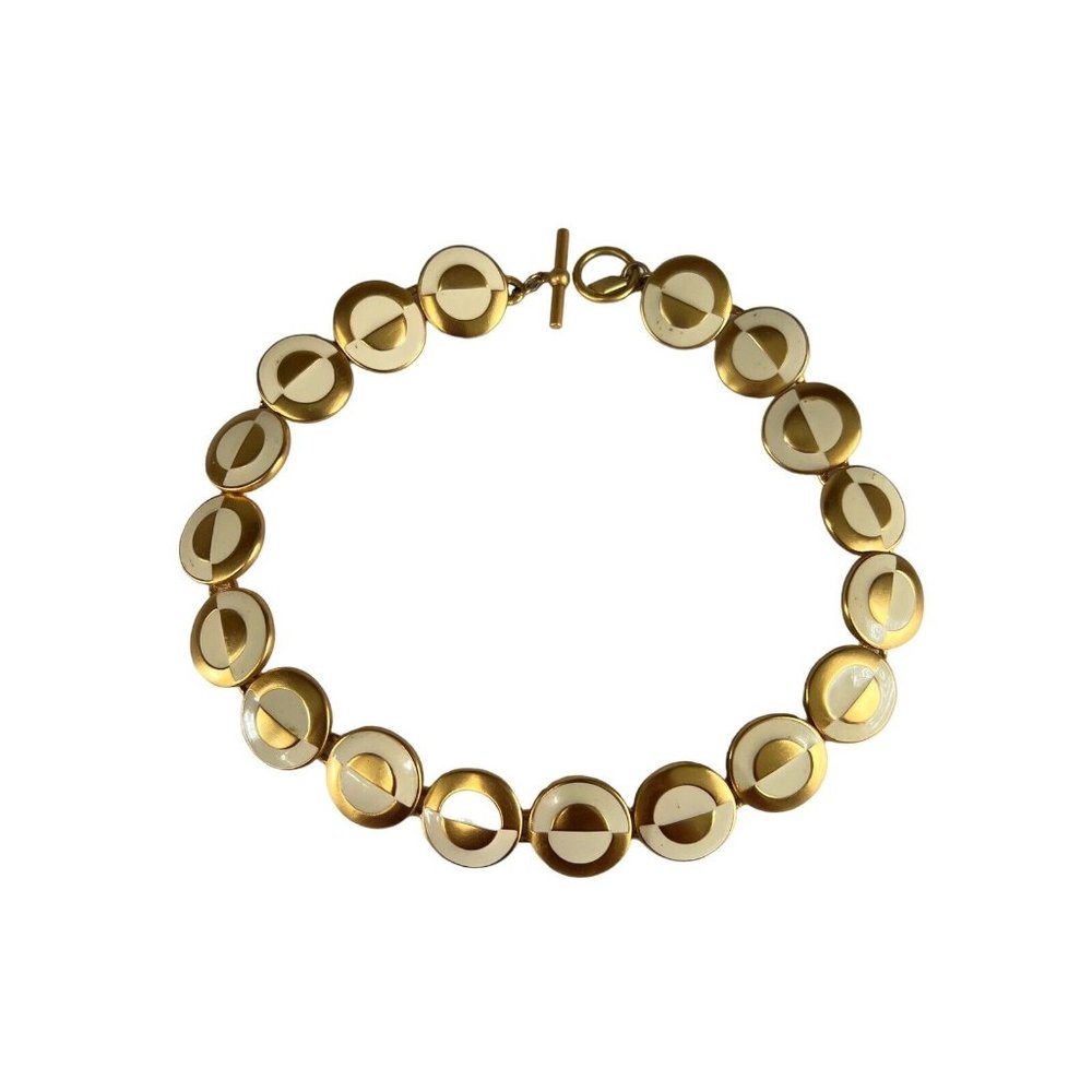 Anne Klein Enamel Geometric Circle Necklace Gold-tone Toggle
